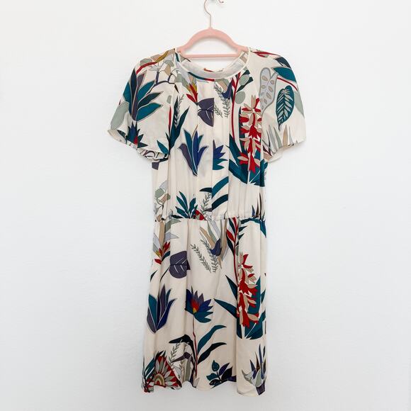 Tory Burch Anatolie Utopia‎ Floral Silk Mini Dress Ivory Multicolor Size 0 Boho - Picture 1 of 6
